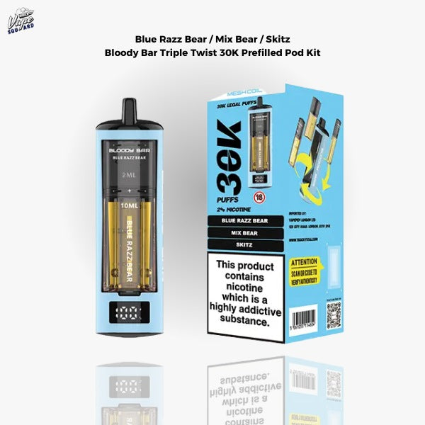 Blue Razz Bear / Mix Bear / Skitz Bloody Bar Triple Twist 30K Prefilled Pod Kit