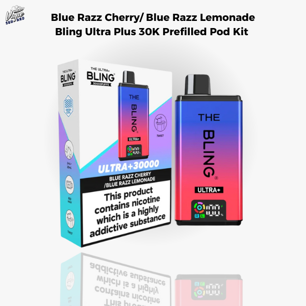 Blue Razz Cherry and Blue Razz Lemonade Bling Ultra Plus 30K Prefilled Pod Kit