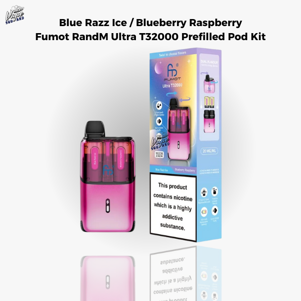 Blue Razz Ice / Blueberry Raspberry Fumot RandM Ultra T32000 Prefilled Pod Kit