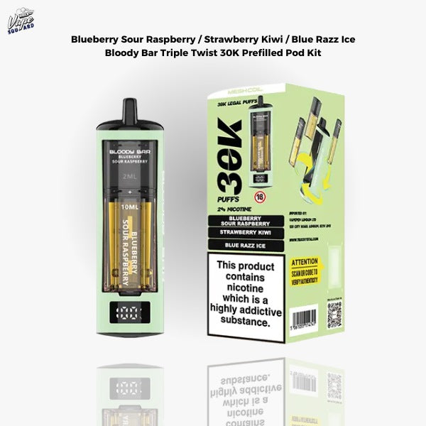 Blueberry Sour Raspberry / Strawberry Kiwi / Blue Razz Ice Bloody Bar Triple Twist 30K Prefilled Pod Kit