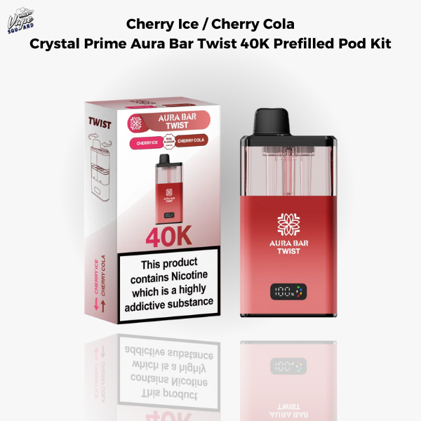 Cherry Ice / Cherry Cola Crystal Prime Aura Bar Twist 40K Prefilled Pod Kit