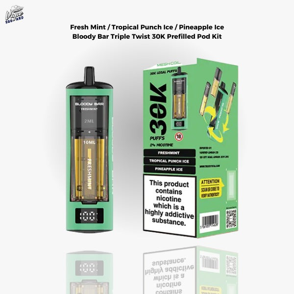 Fresh Mint / Tropical Punch Ice / Pineapple Ice Bloody Bar Triple Twist 30K Prefilled Pod Kit