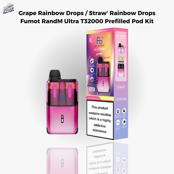 Grape Rainbow Drops / Straw' Rainbow Drops Fumot RandM Ultra T32000 Prefilled Pod Kit