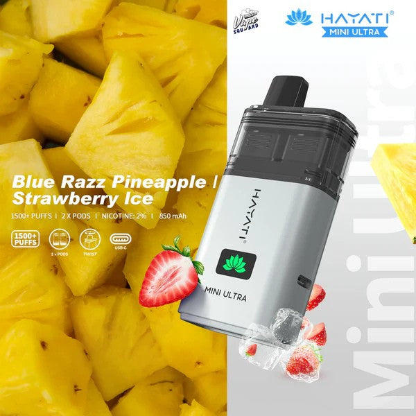 Hayati Mini Ultra 1500 Blue Razz Pineapple / Strawberry Ice Prefilled Vape