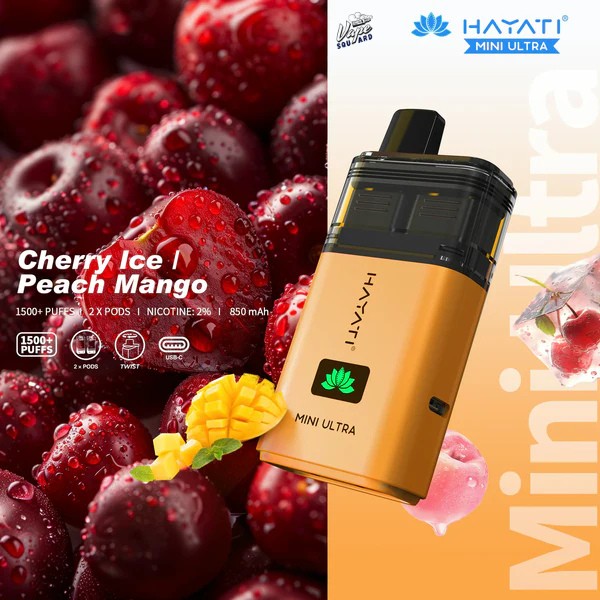 Hayati Mini Ultra 1500 Cherry Ice / Peach Mango Prefilled Vape