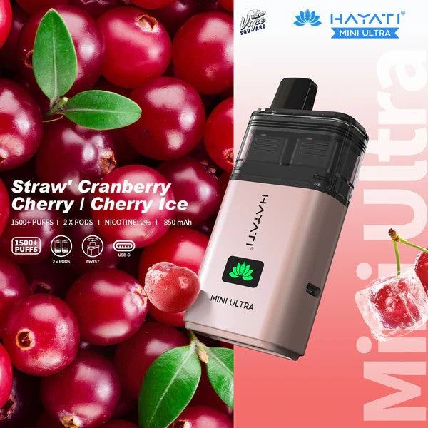 Hayati Mini Ultra 1500 Straw' Cranberry Cherry Vape Hayati Mini Ultra 1500 Straw' Cranberry Cherry Vape