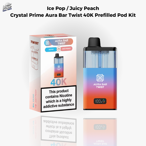 Ice Pop / Juicy Peach Crystal Prime Aura Bar Twist 40K Prefilled Pod Kit