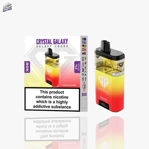 Mango Peach Pineapple and Triple Mango Crystal Galaxy Focus 30K Prefilled Vape Kit