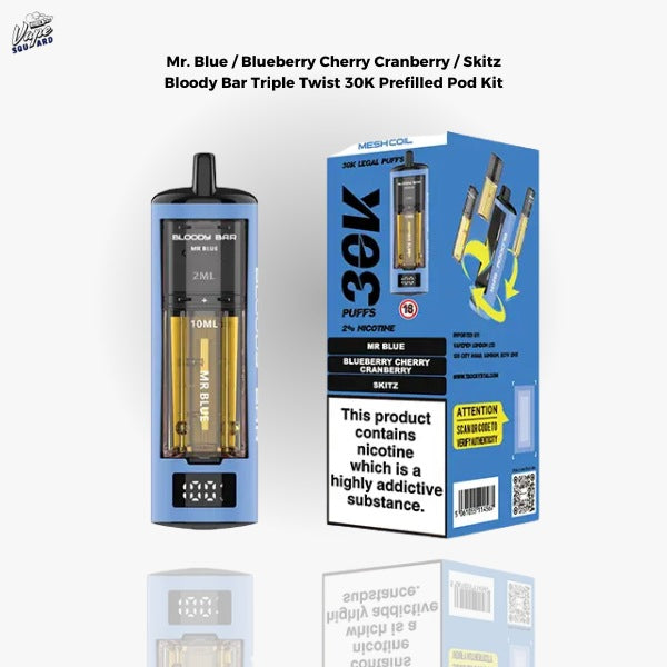 Mr. Blue / Blueberry Cherry Cranberry / Skitz Bloody Bar Triple Twist 30K Prefilled Pod Kit