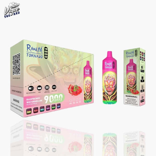 Raspberry Watermelon RandM Tornado 9000 Puffs Prefilled Vape