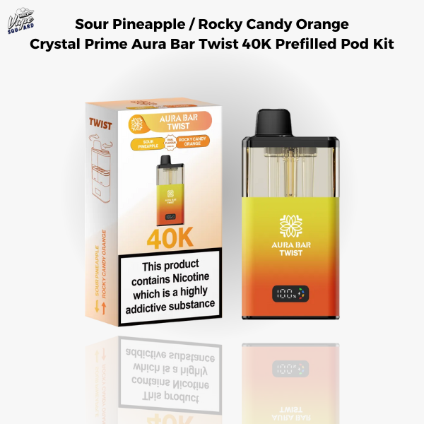 Sour Pineapple / Rocky Candy Orange Crystal Prime Aura Bar Twist 40K Prefilled Pod Kit