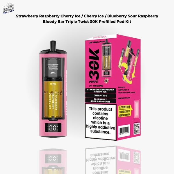 Strawberry Raspberry Cherry Ice / Cherry Ice / Blueberry Sour Raspberry Bloody Bar Triple Twist 30K Prefilled Pod Kit