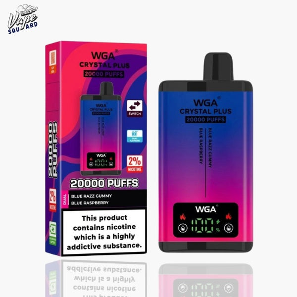 WGA Crystal Plus 20000 Blue Razz Gummy and Blue Raspberry Prefilled Vape