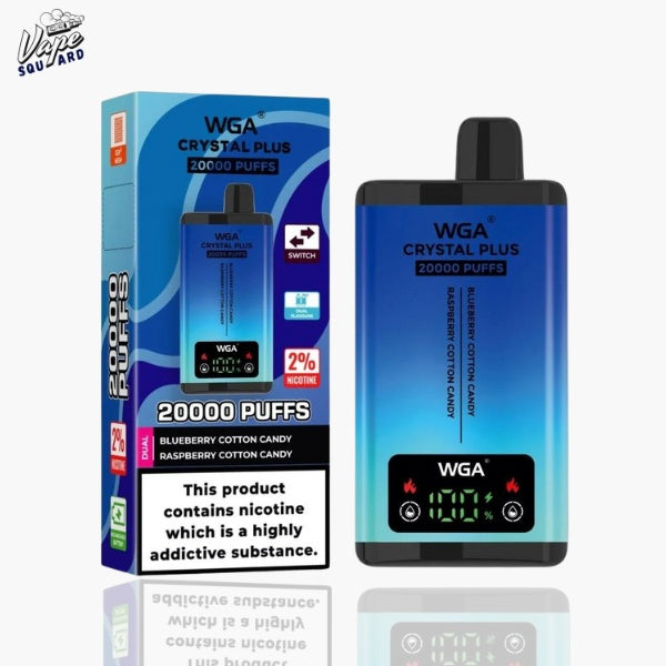 WGA Crystal Plus 20000 Blueberry Cotton Candy and Raspberry Cotton Candy Prefilled Vape