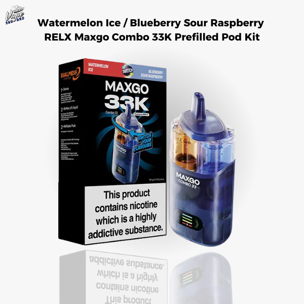Watermelon Ice / Blueberry Sour Raspberry RELX Maxgo Combo 33K Prefilled Pod Kit