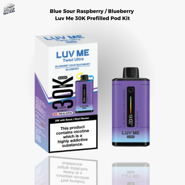Blue Sour Raspberry and Blueberry Luv Me 30K Prefilled Pod Kit