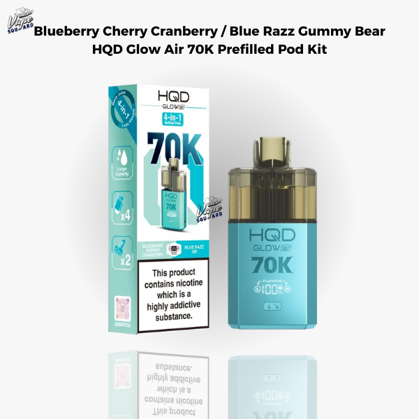 Blueberry Cherry Cranberry / Blue Razz Gummy Bear HQD Glow Air 70K Prefilled Pod Kit