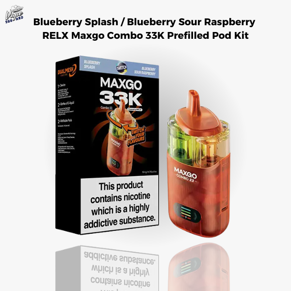 Blueberry Splash / Blueberry Sour Raspberry RELX Maxgo Combo 33K Prefilled Pod Kit