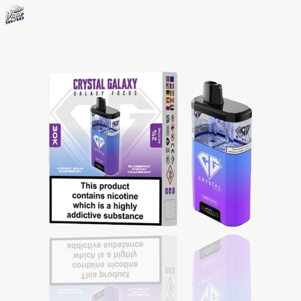 Cherry Sour Raspberry and Blueberry Cherry Cranberry Crystal Galaxy Focus 30K Prefilled Vape Kit