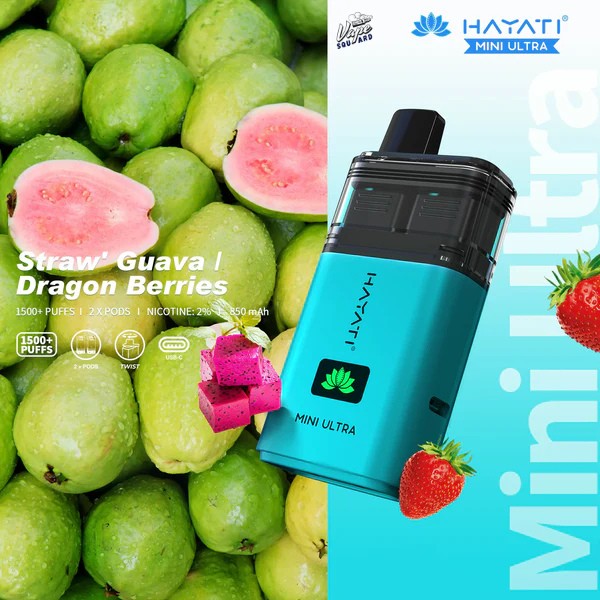 Hayati Mini Ultra 1500 Straw’ Guava / Dragon Berries Disposable Vape