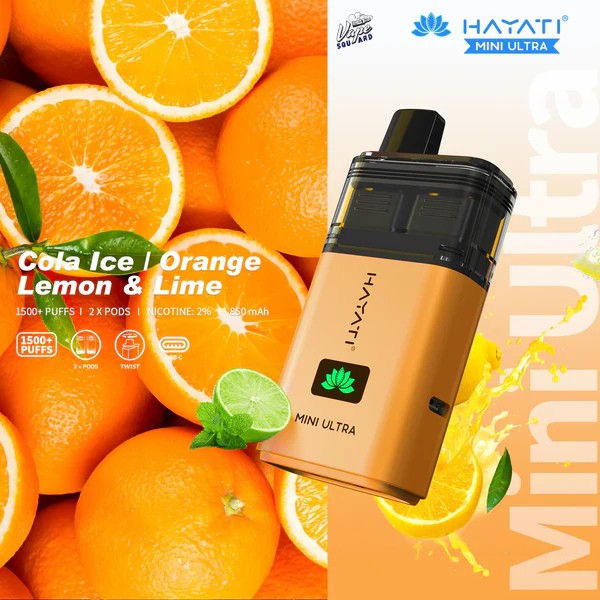Hayati Mini Ultra 1500 Cola Ice / Orange Lemon and Lime Prefilled Vape