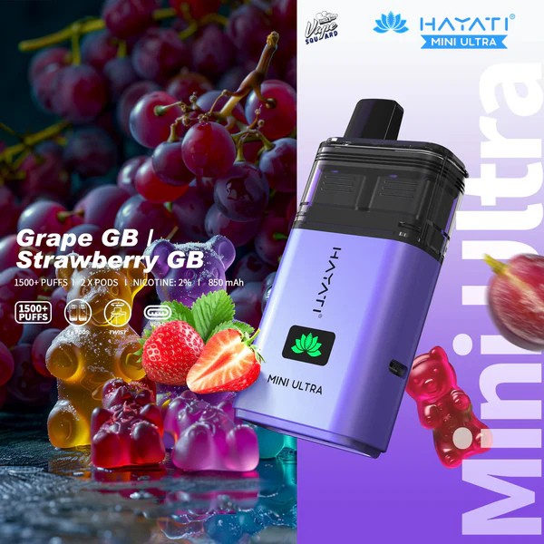 Hayati Mini Ultra 1500 Grape GB / Strawberry GB Prefilled Vape