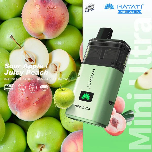 Hayati Mini Ultra Sour Apple / Juicy Peach 1500 Prefilled Vape