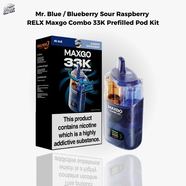 Mr. Blue / Blueberry Sour Raspberry RELX Maxgo Combo 33K Prefilled Pod Kit