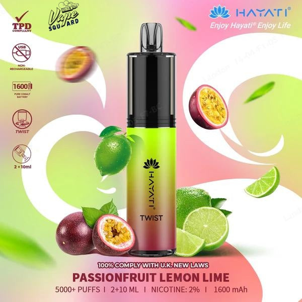 Passionfruit Lemon Lime Hayati Twist 5000 Puffs Prefilled Vape
