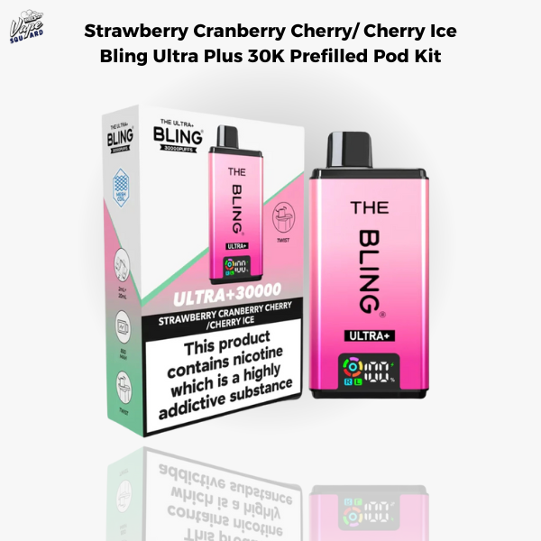 Strawberry Cranberry Cherry and Cherry Ice Bling Ultra Plus 30K Prefilled Pod Kit