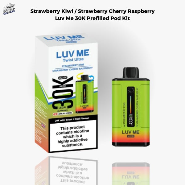 Strawberry Kiwi and Strawberry Cherry Raspberry Luv Me 30K Prefilled Pod Kit