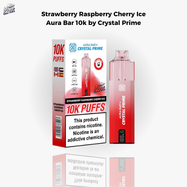 Strawberry Raspberry Cherry Ice Aura Bar 10k Prefilled Vape By Crystal Prime