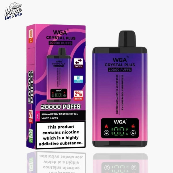 WGA Crystal Plus 20000 Strawberry Raspberry Ice and Blueberry Cherry Cranberry Vape